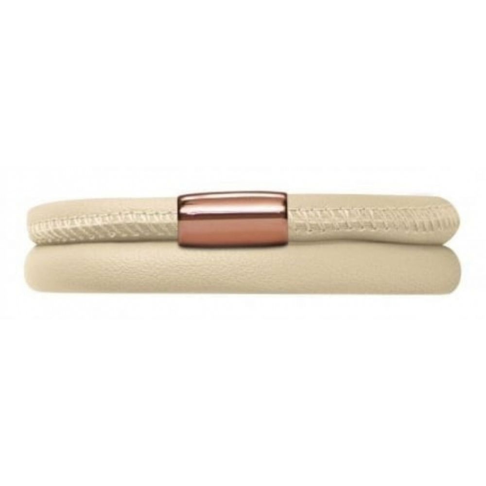 Beige Leather Double Band Bracelet Rose Gold