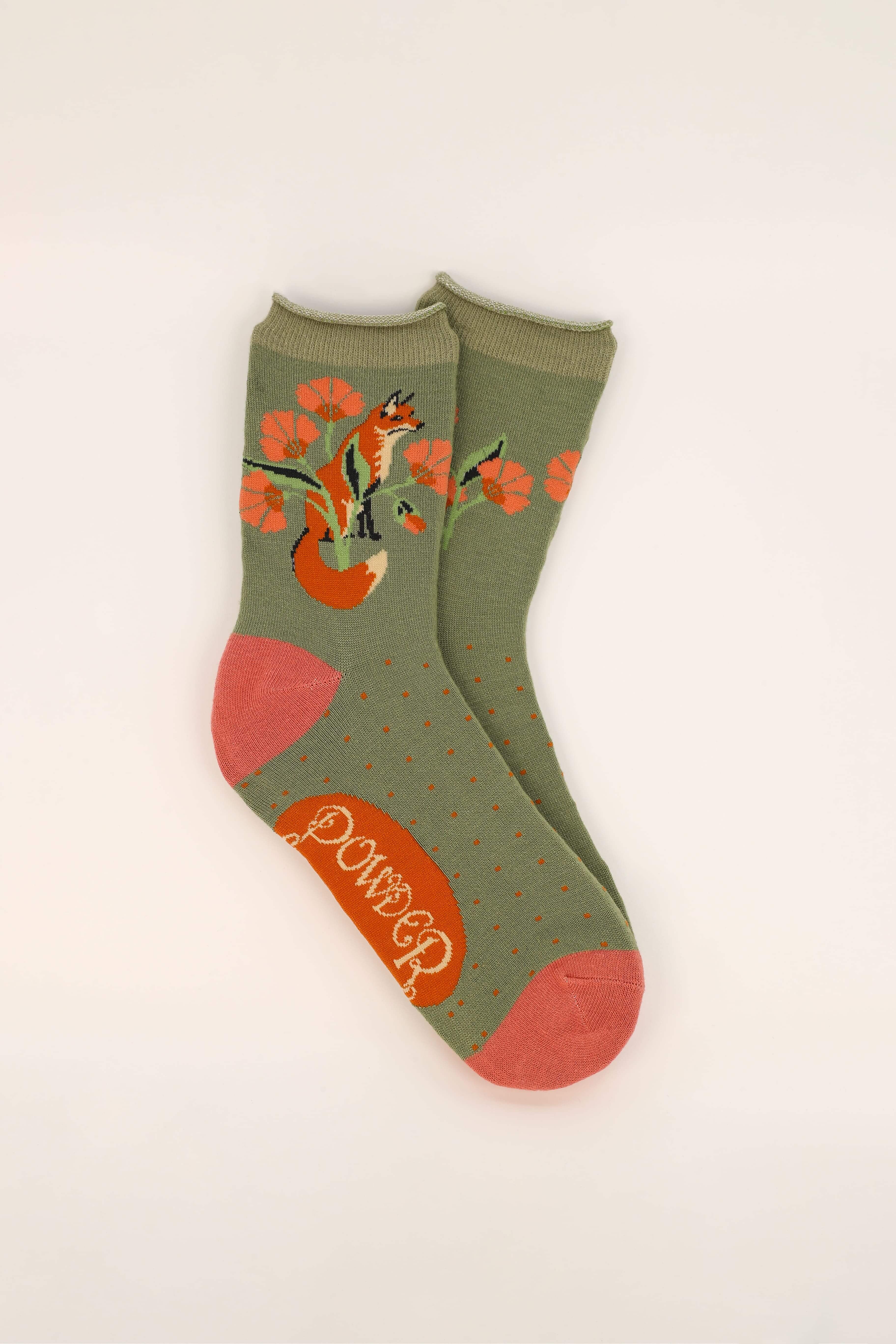 Fox in a Meadow Ankle Socks - Sage