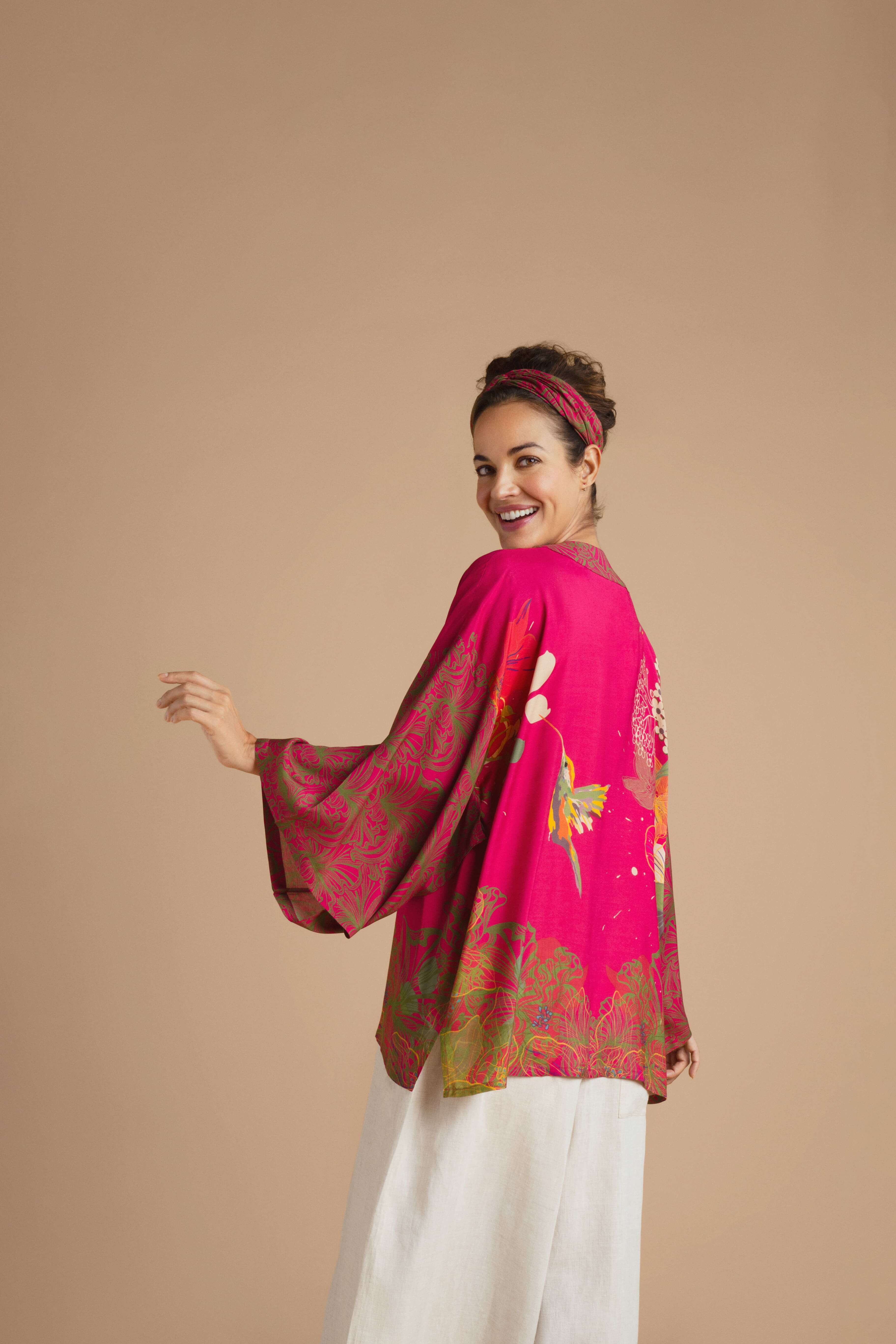 Hummingbird Kimono Jacket - Raspberry