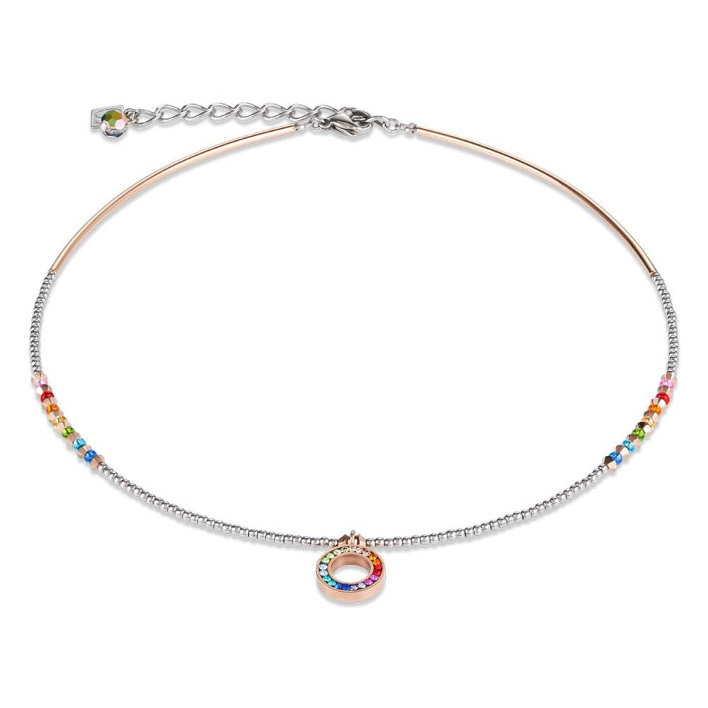 Multicolour Ring Crystals Pave Rose Gold Pendant, Stainless Steel Necklace