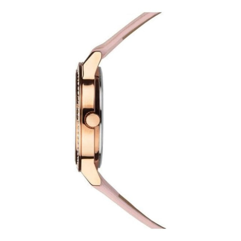 Pink PU Strap & Rose Gold Plated Stone Set Case With Pink Sunray Dial Ladies Watch