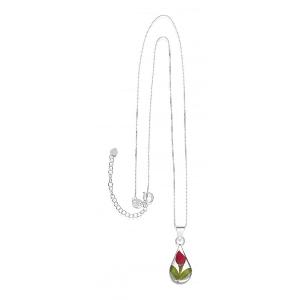 Silver Pendant - Rose bud - Teardrop