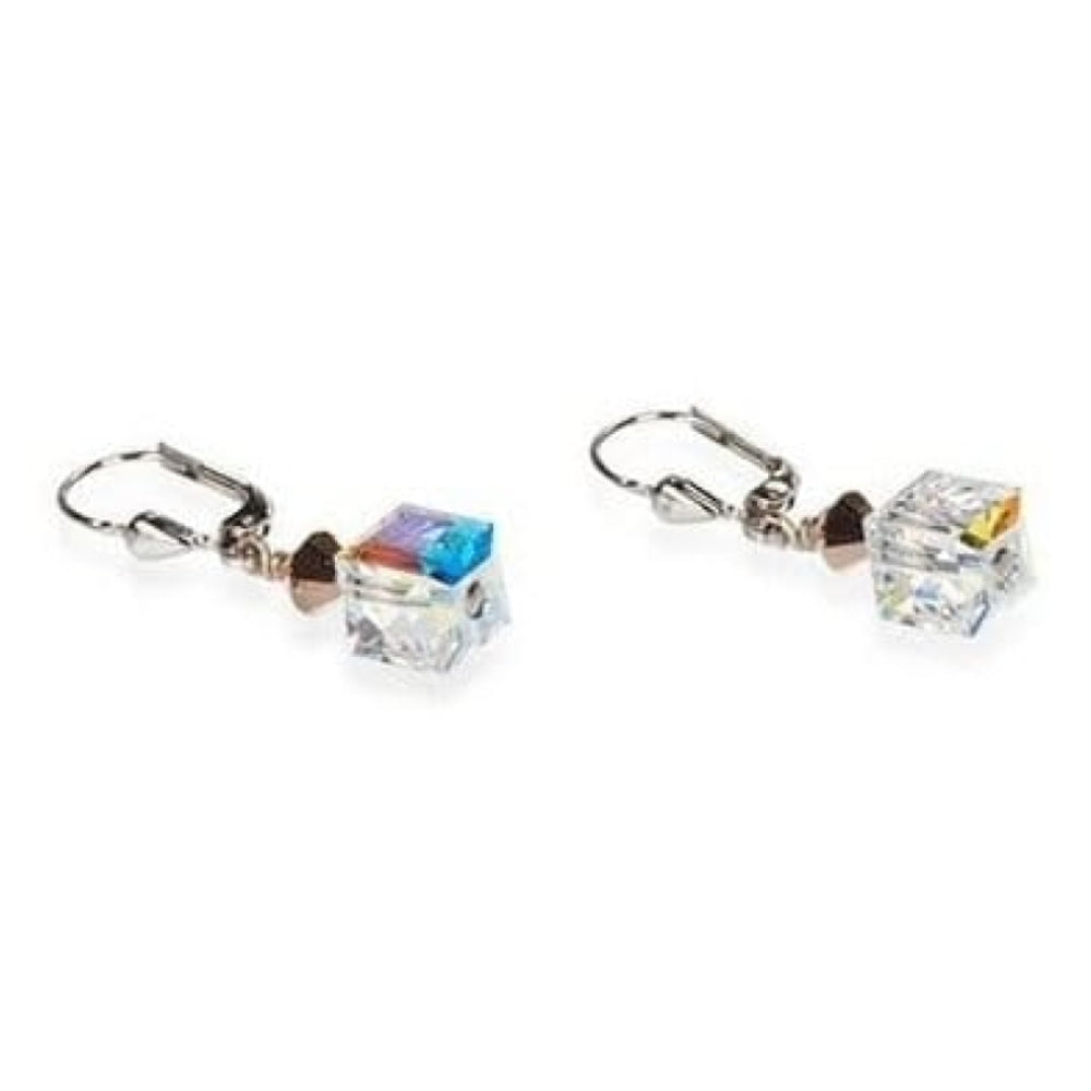 Ladies Swarovski Elements Drop Faceted Cube Earrings