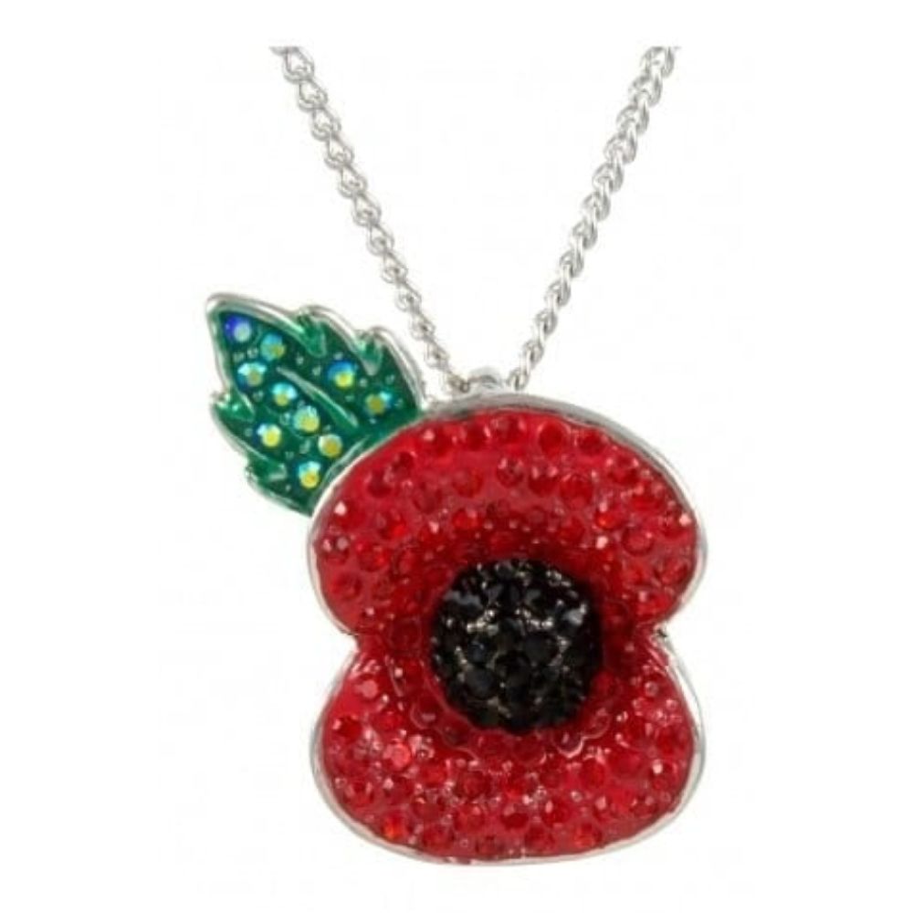 Crystalised Red Poppy Pendant Necklace 15mm x 20mm