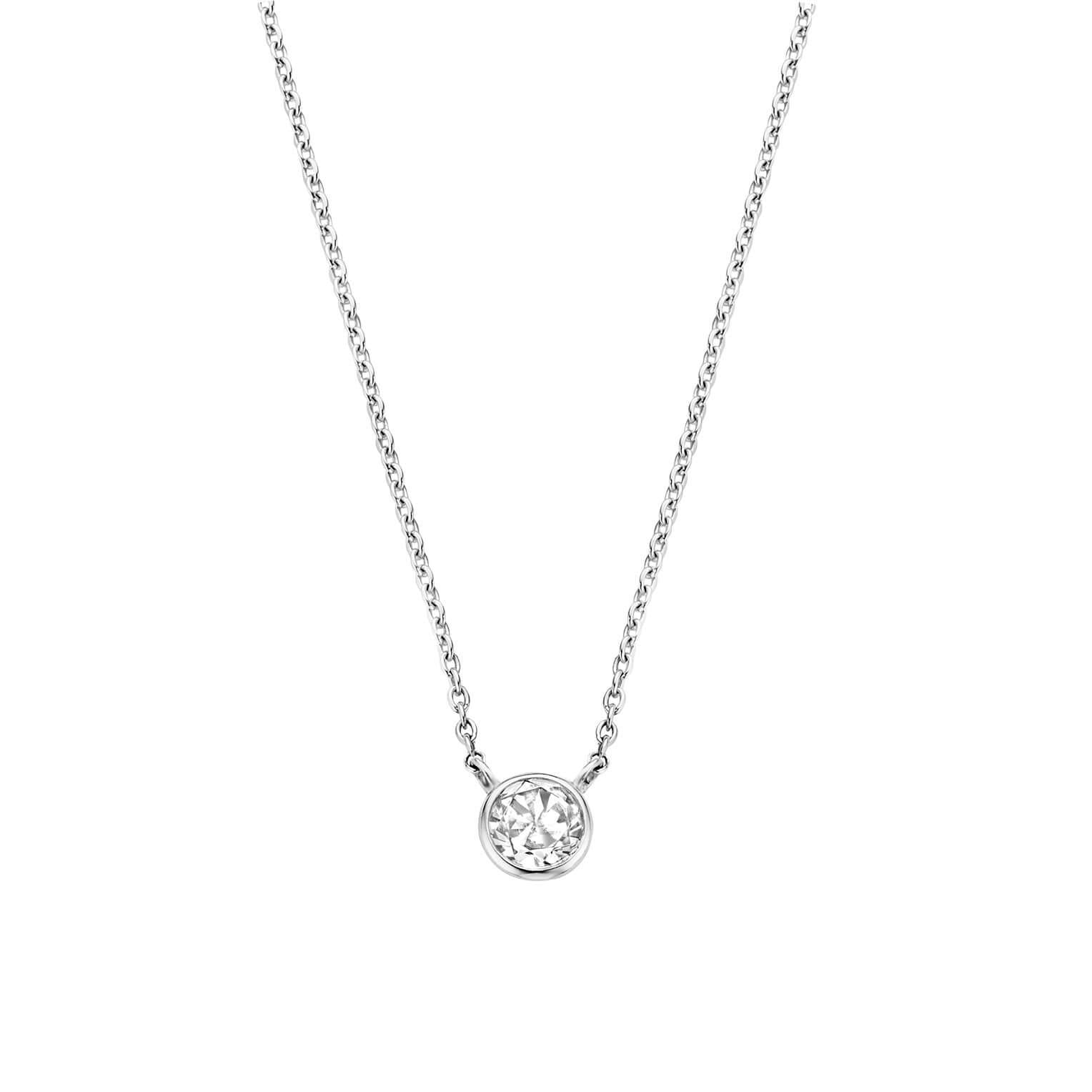Rhodium Plated Round CZ Pendant Necklace