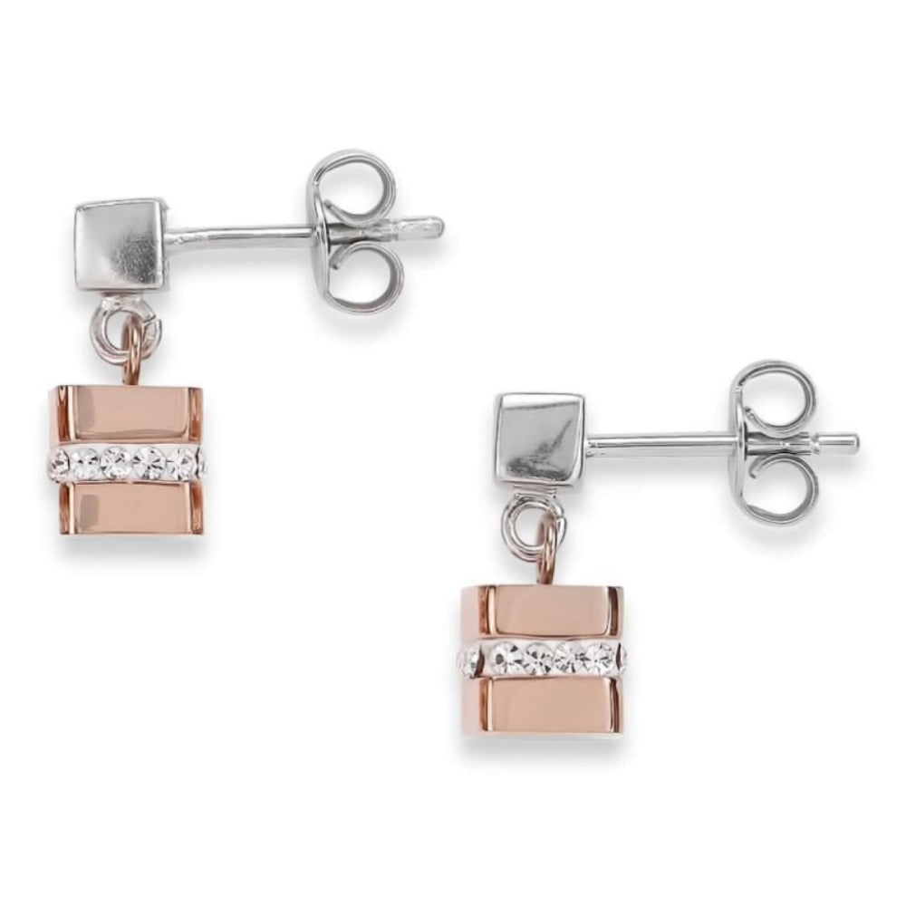 Rose Gold-Silver Crystals Strip Cube Stainless Steel Ear studs