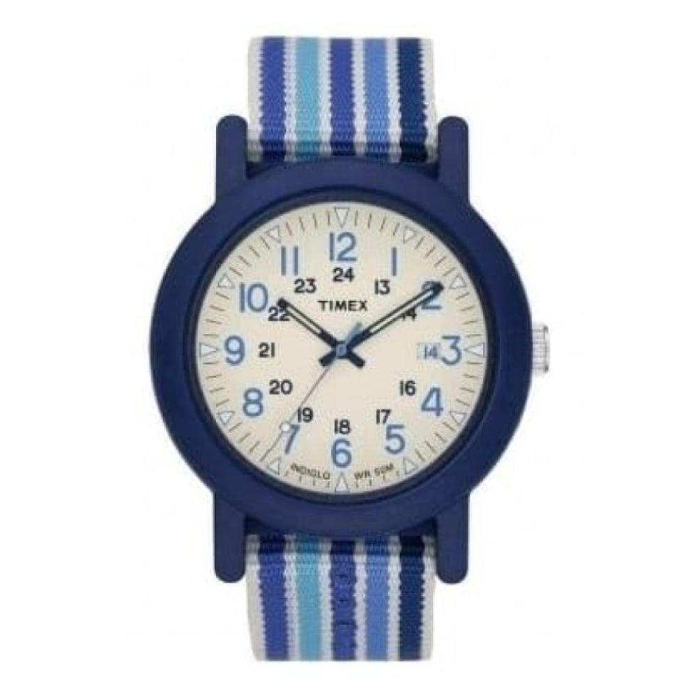 Unisex Blue Striped Fabric Camper Strap Watch