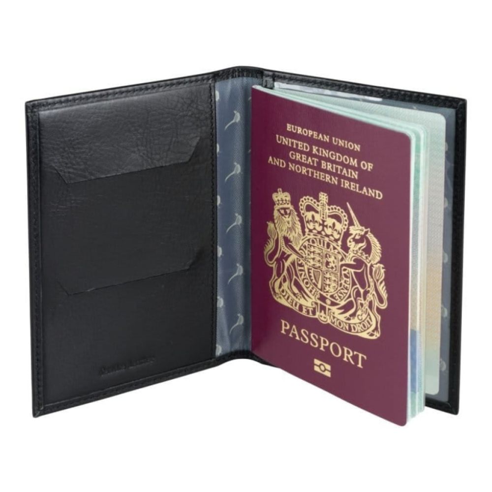 Leather Passport holder with Pheasant lining -Black