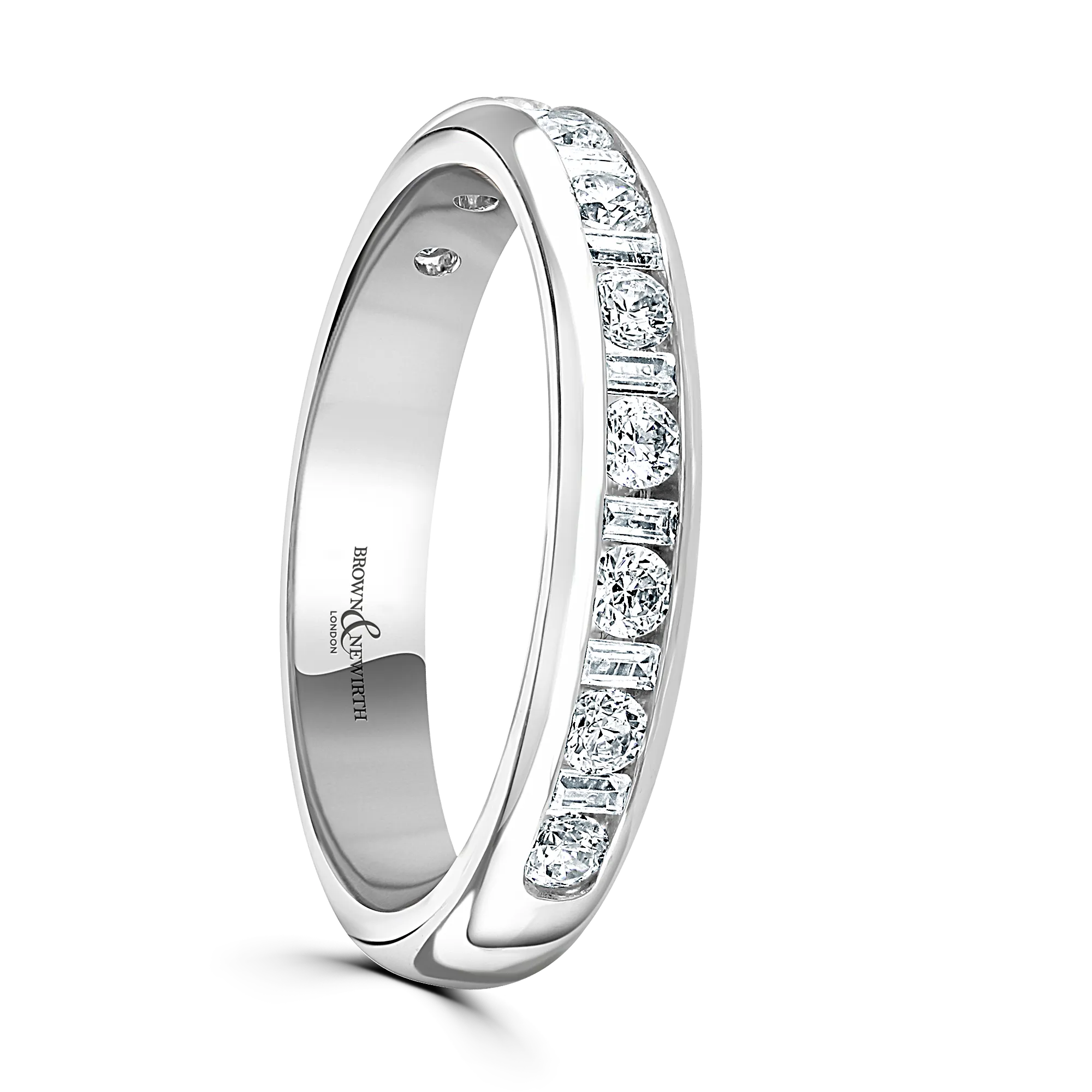 Platinum Channel Set Round Cut & Baguette Cut Half Eternity Band