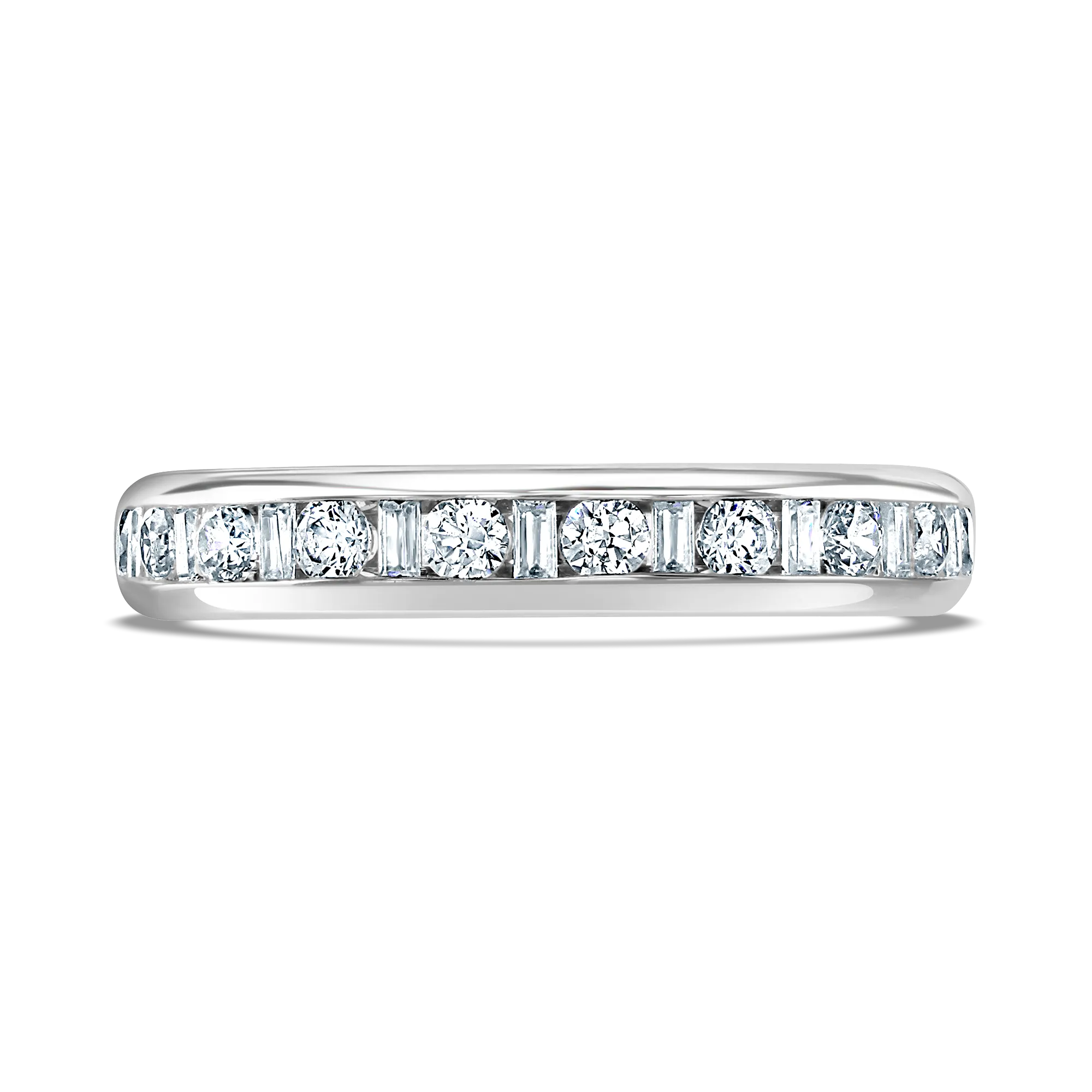 Platinum Channel Set Round Cut & Baguette Cut Half Eternity Band