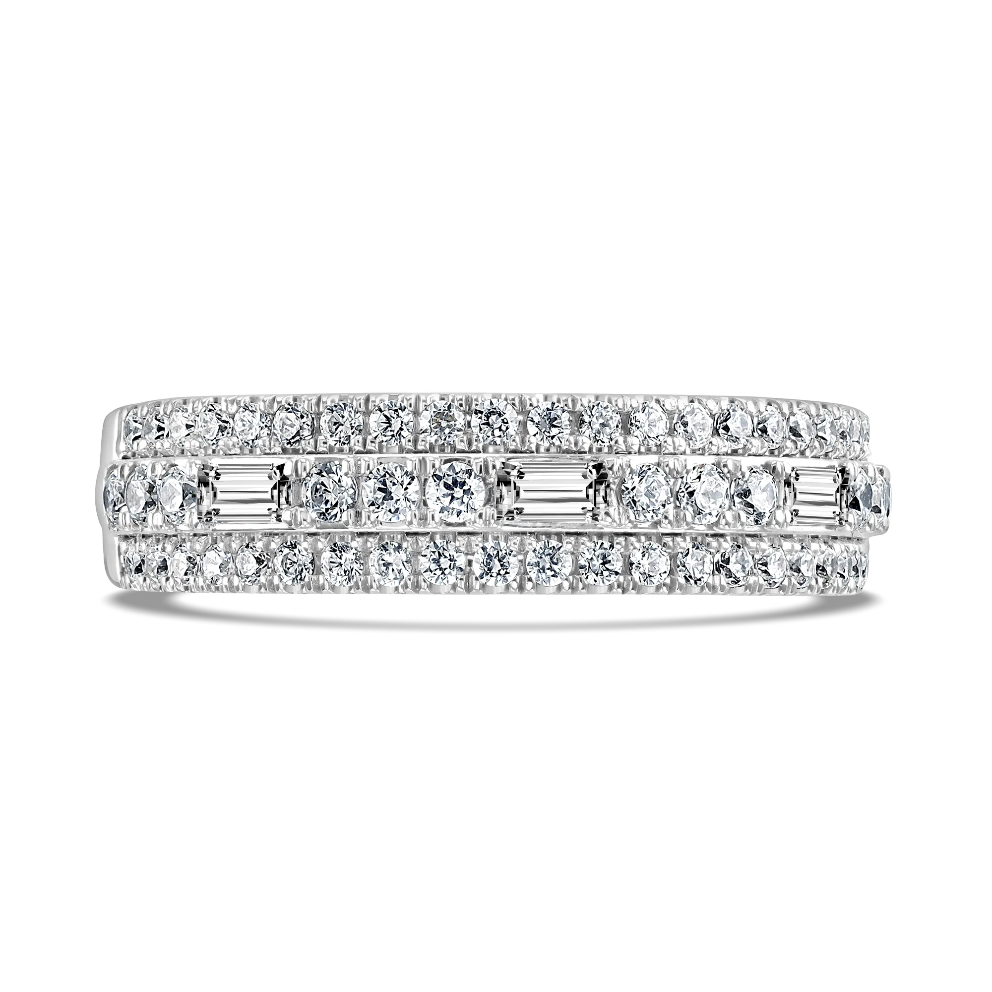 Emerald Cut & Round Cut Three Row Wide Eternity Platinum Ring