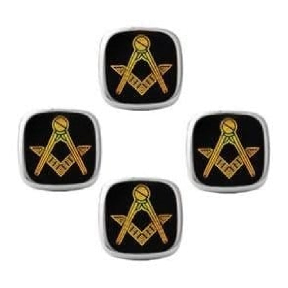 Set of 4 Real Onyx Masonic Yellow Dress Studs