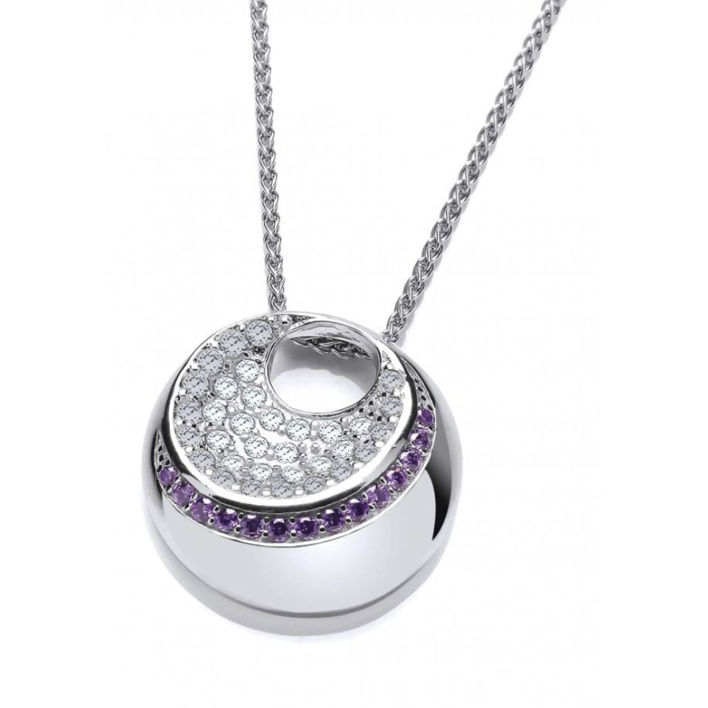 Silver Moon Amethyst CZ Pendant