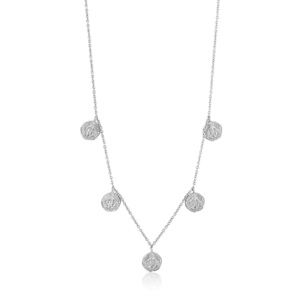 Coins Short Beaded Necklace Silver