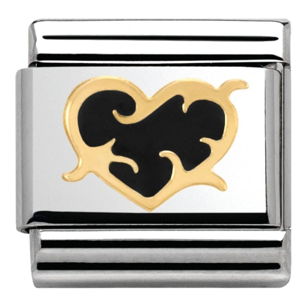 Classic Black Enamel Patterned Heart Link