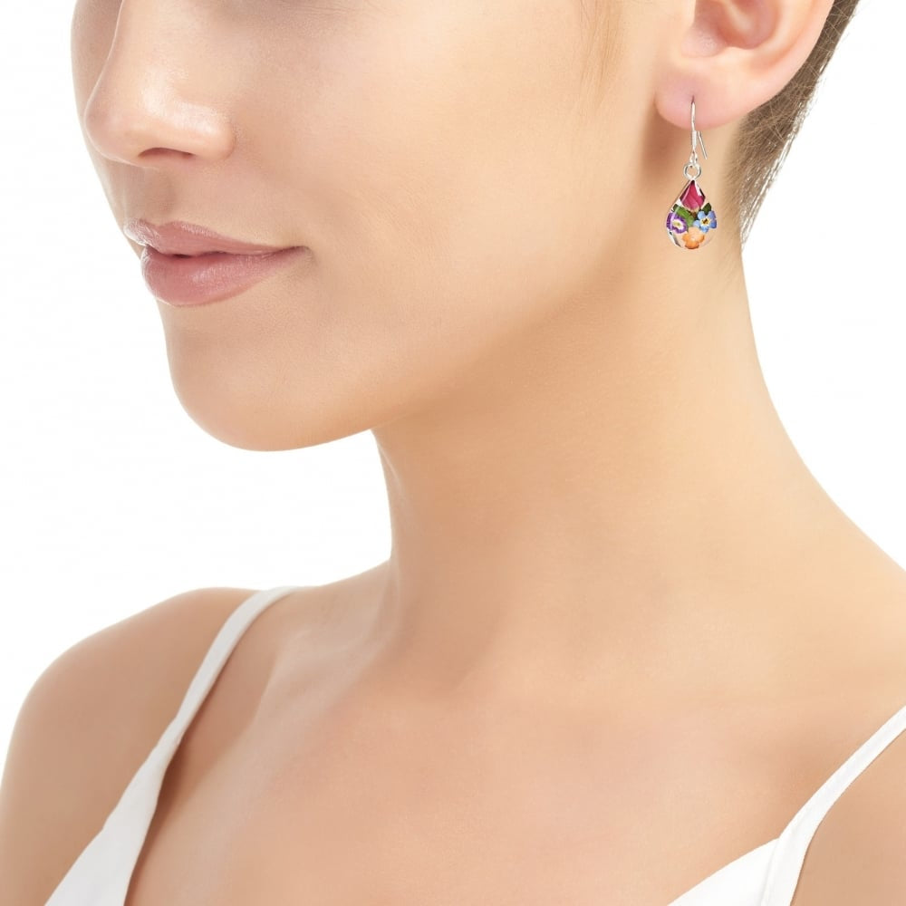 Silver Drop Earrings - Mixed Flowers - Teardrop