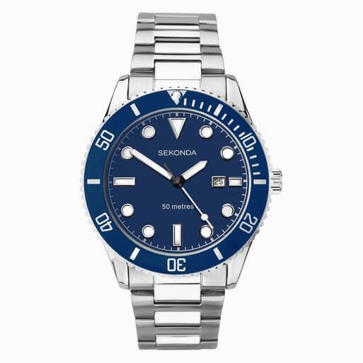 Silver Case & SS Bracelet With Blue Dial Ocean Men's Watch
