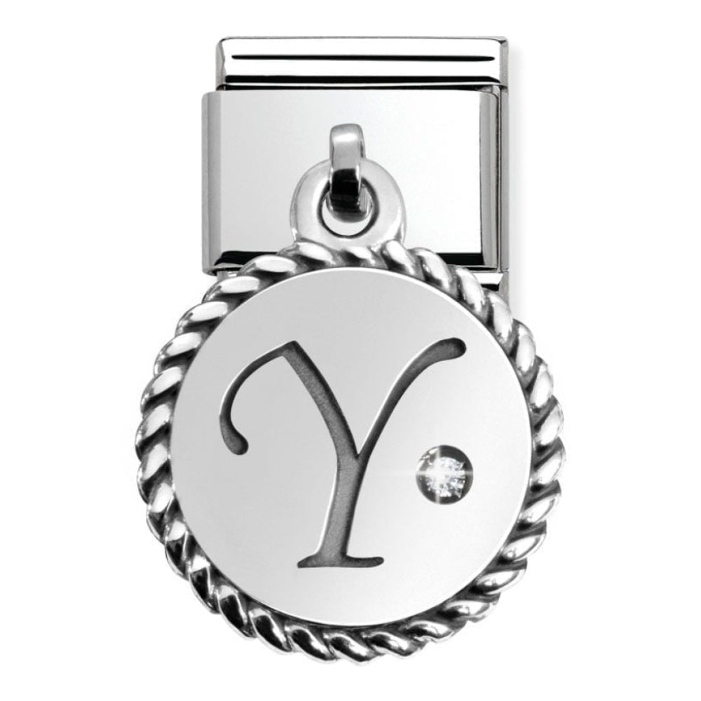 Classic Silver Hanging Letter Y with CZ Stone