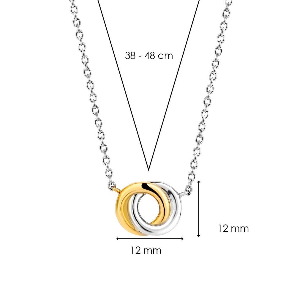Two Tone 2 Entwined Circles CZ Pendant Necklace