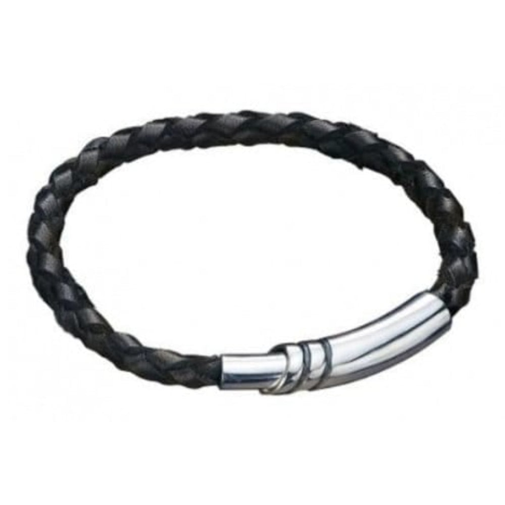 Black Leather Magnetic Clasp Bracelet