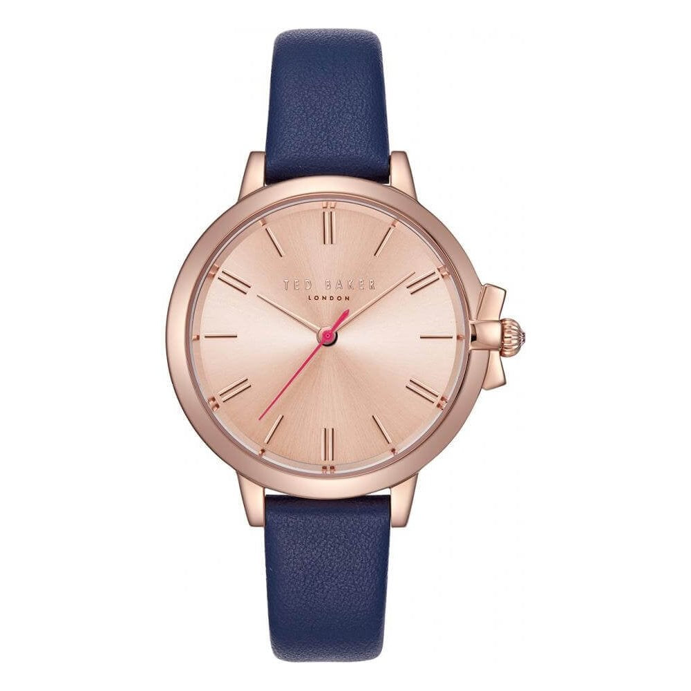 Rose Gold Case & Dial With Dark Blue Leather Strap Ladies Watch