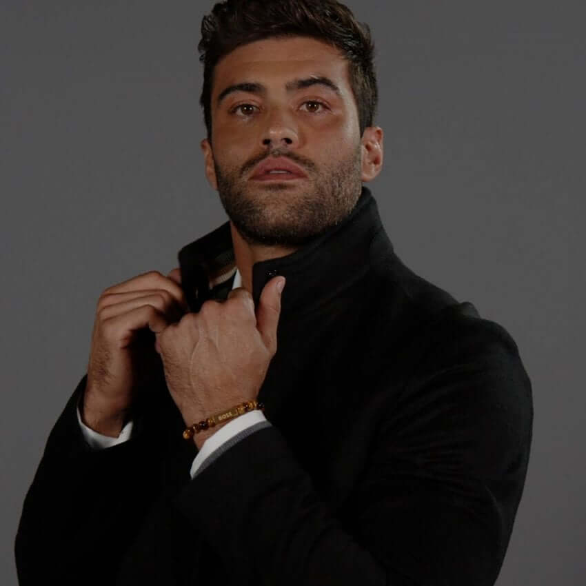 Sphere Stones Tiger's Eye Beads Gold Plated Gents Bracelet