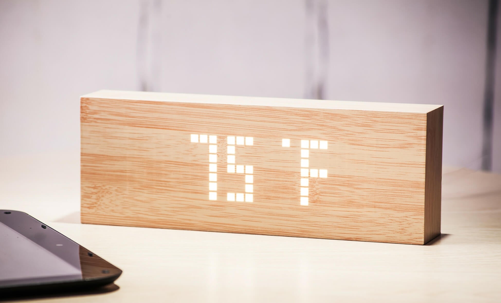 Message Click Clock- Beech/ White LED