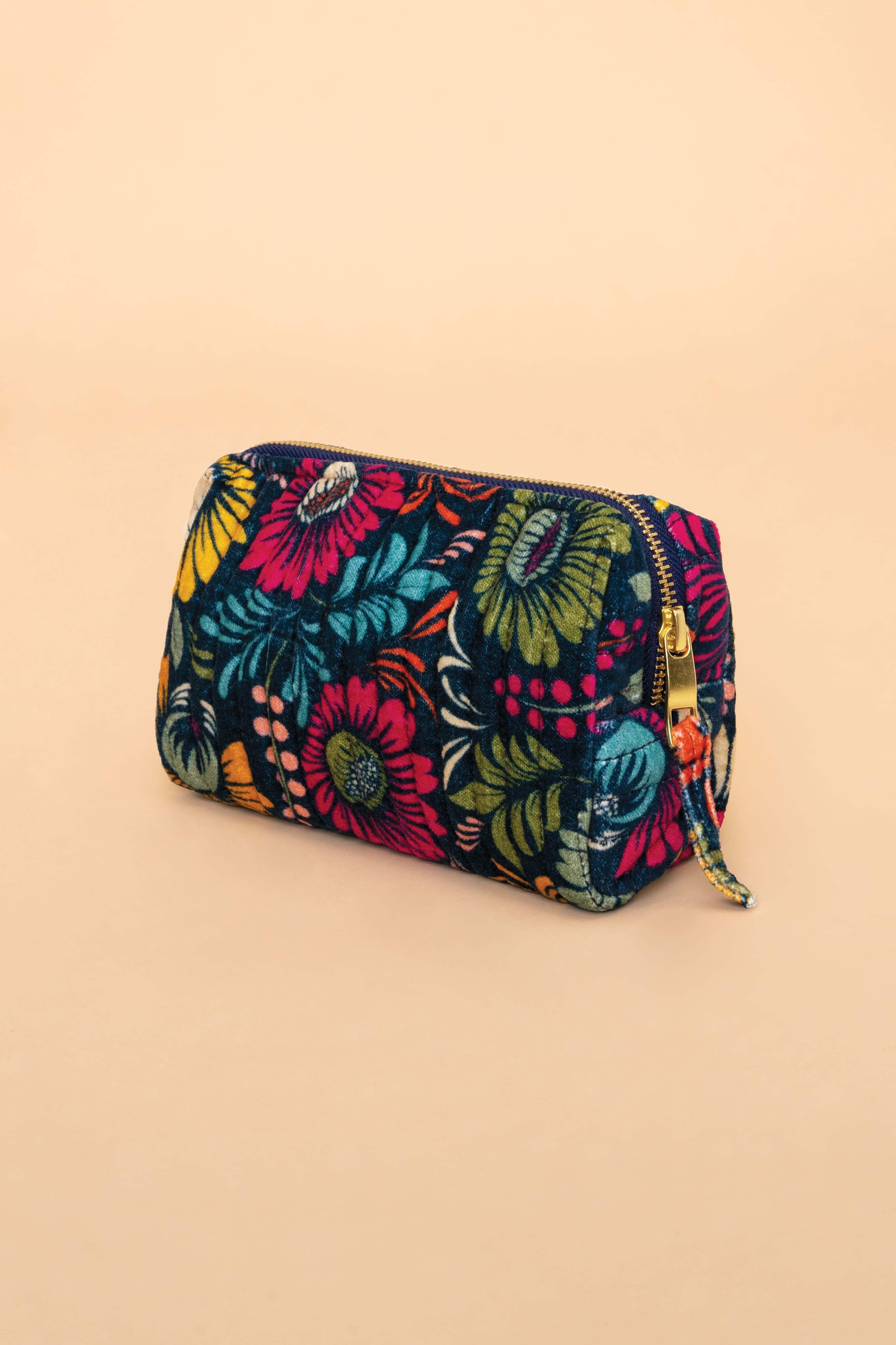 Vintage Floral Small Quilted Vanity Bag - Ink