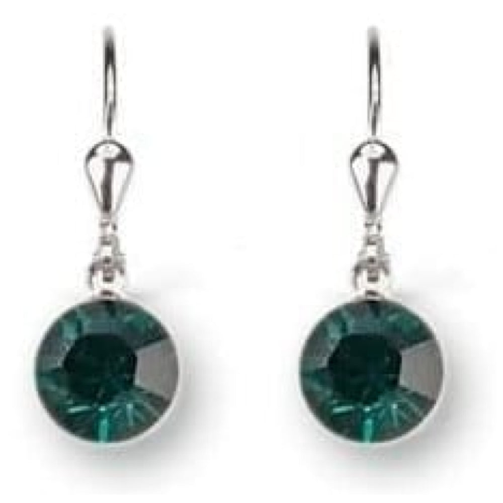 Ladies Green Swarovski Elements Rhodium Plated Metal Earrings