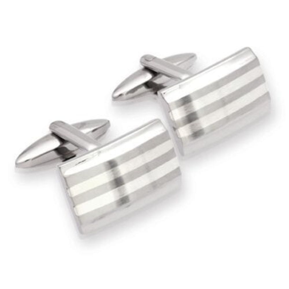Stainless Steel Cufflinks With Sterling Silver 925 Inlay