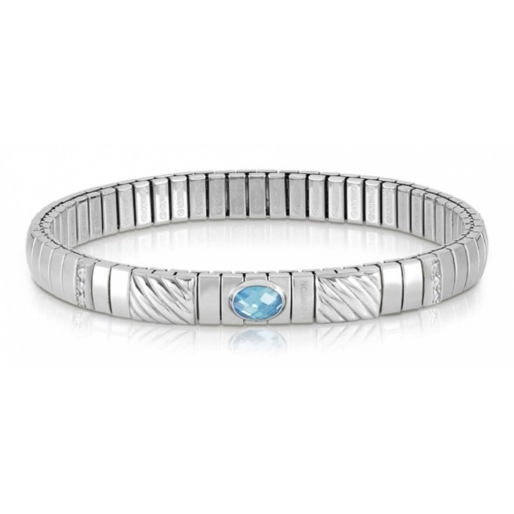 Stretch Bracelet with Light Blue CZ & White Cubic Zircons