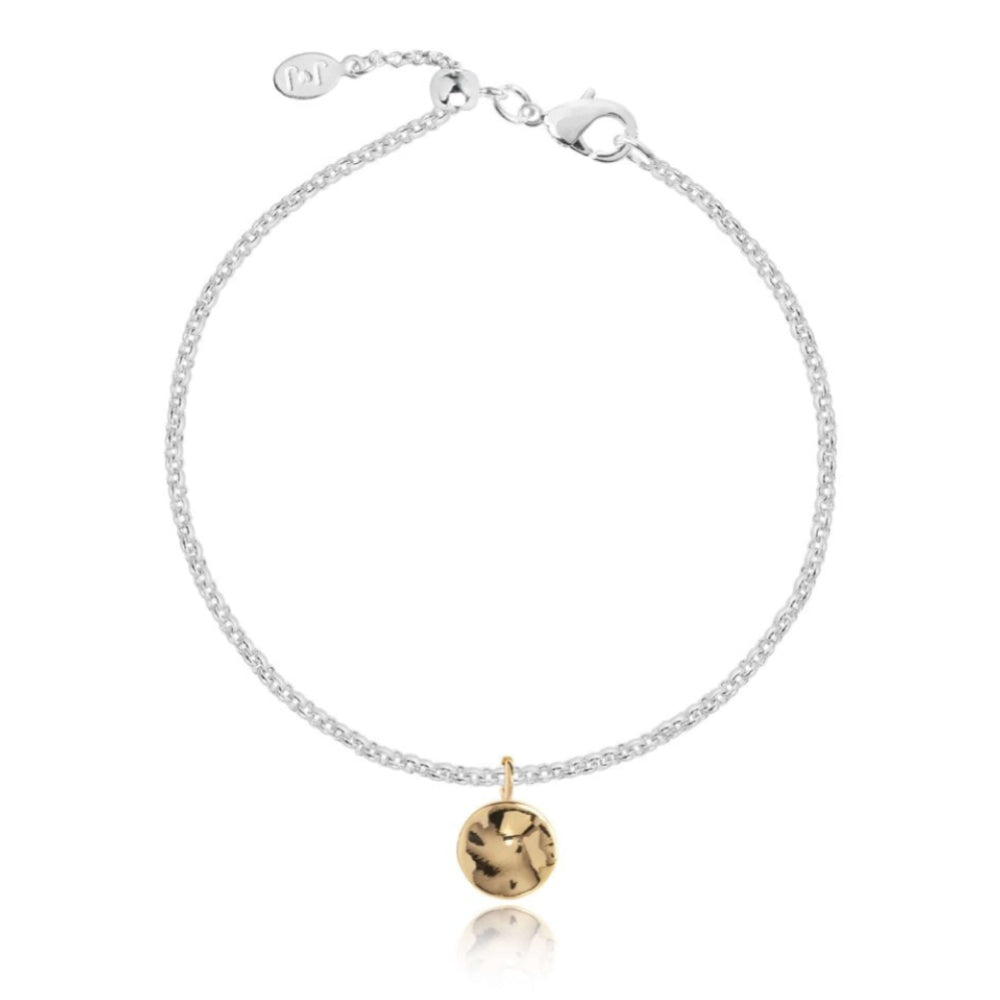 WISH Bracelet - Circle Bracelet - Yellow Gold Charm - Silver Chain - Bracelet - 19cm Adjustable