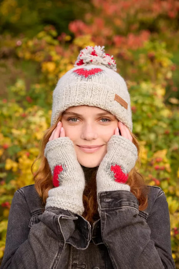 Heart Roll Back Bobble Beanie