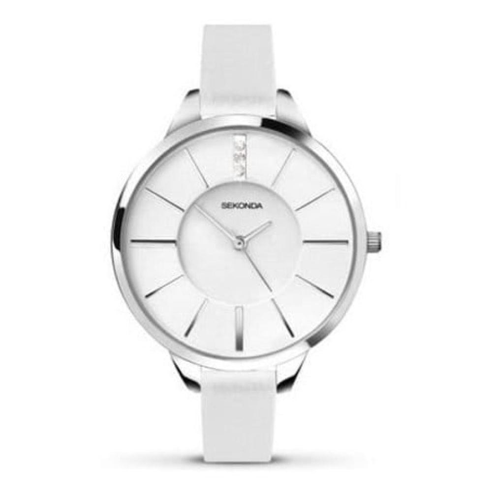 White Leather Ladies Strap Watch