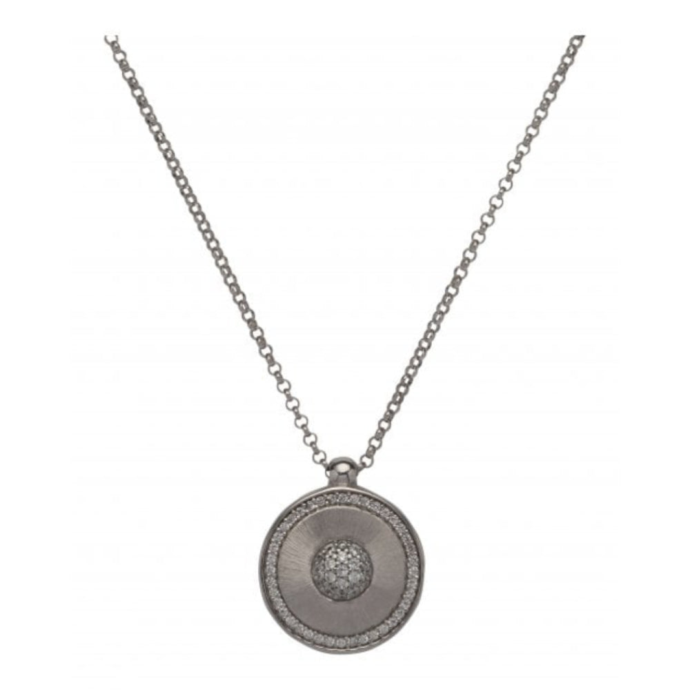Silver 925 Circle Pendant With Rhodium Plating And Cz Incl. Chain