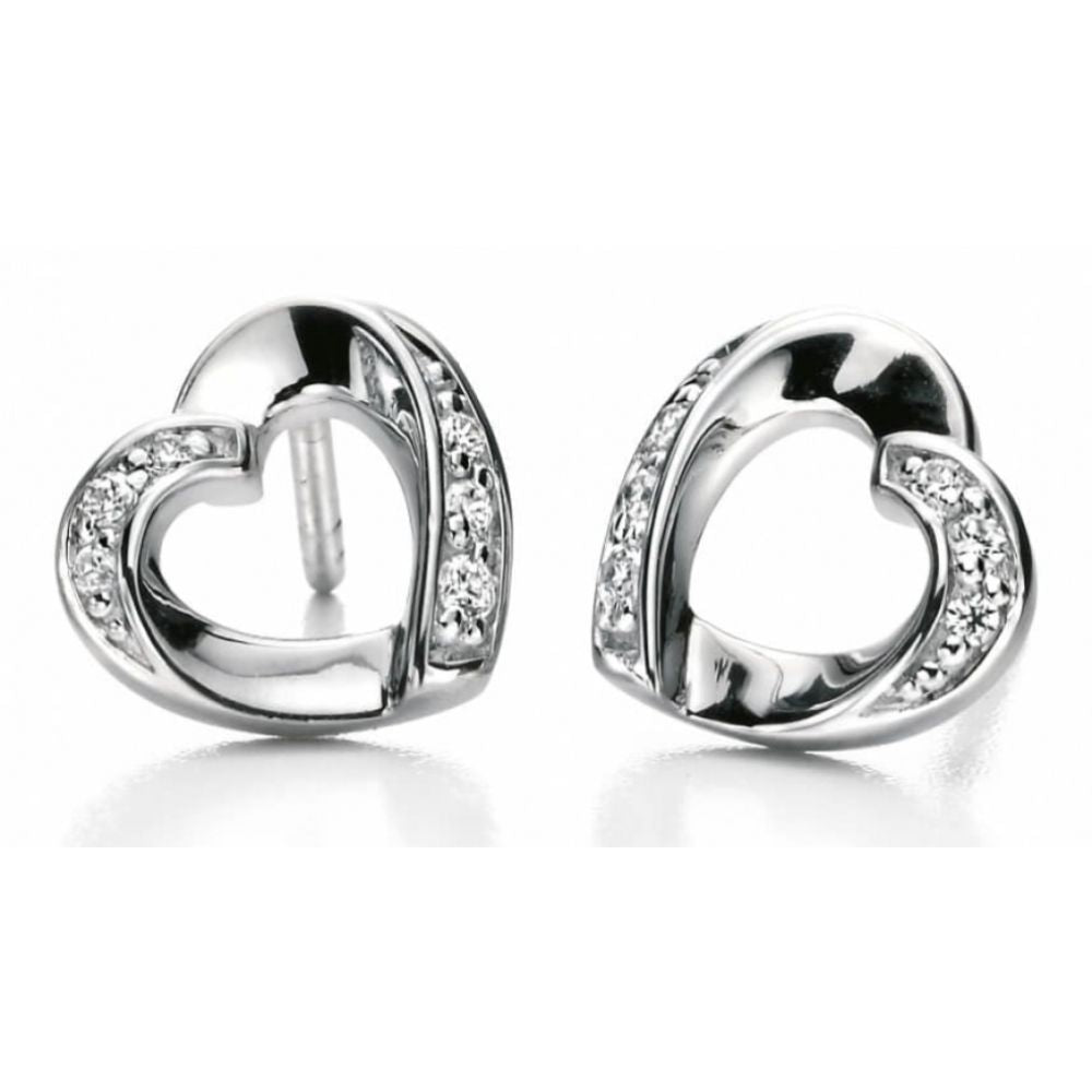 Clear CZ Ribbon Heart Earrings