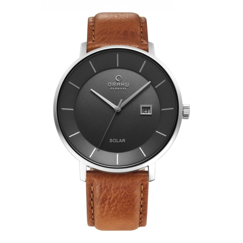 NORDLYS - CAMEL Stainless Steel Grey Dial & Brown Leather Strap With Solar Movement Gents Watch