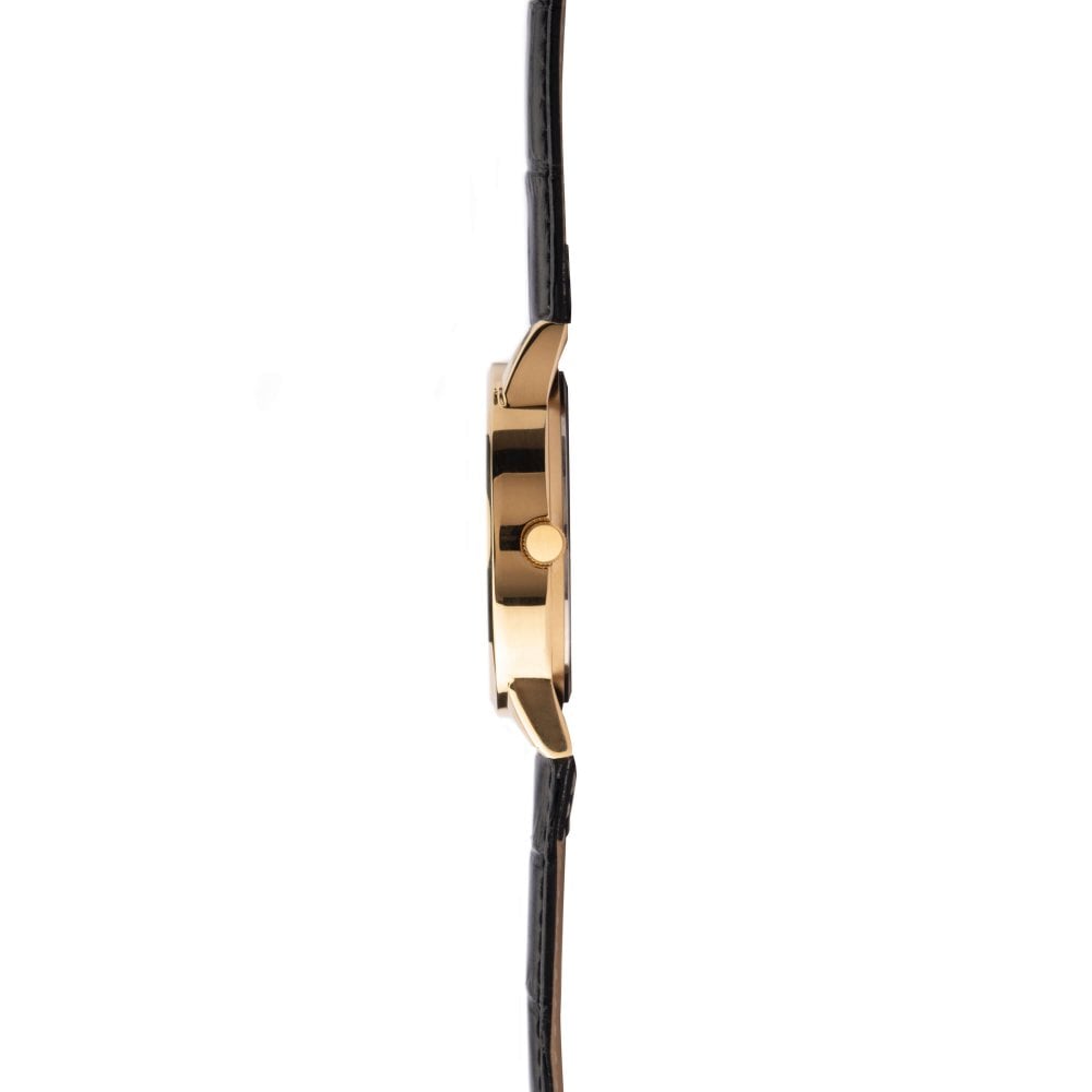 Gold Plated Sunray Dial & Black Leather Strap Gents Watch