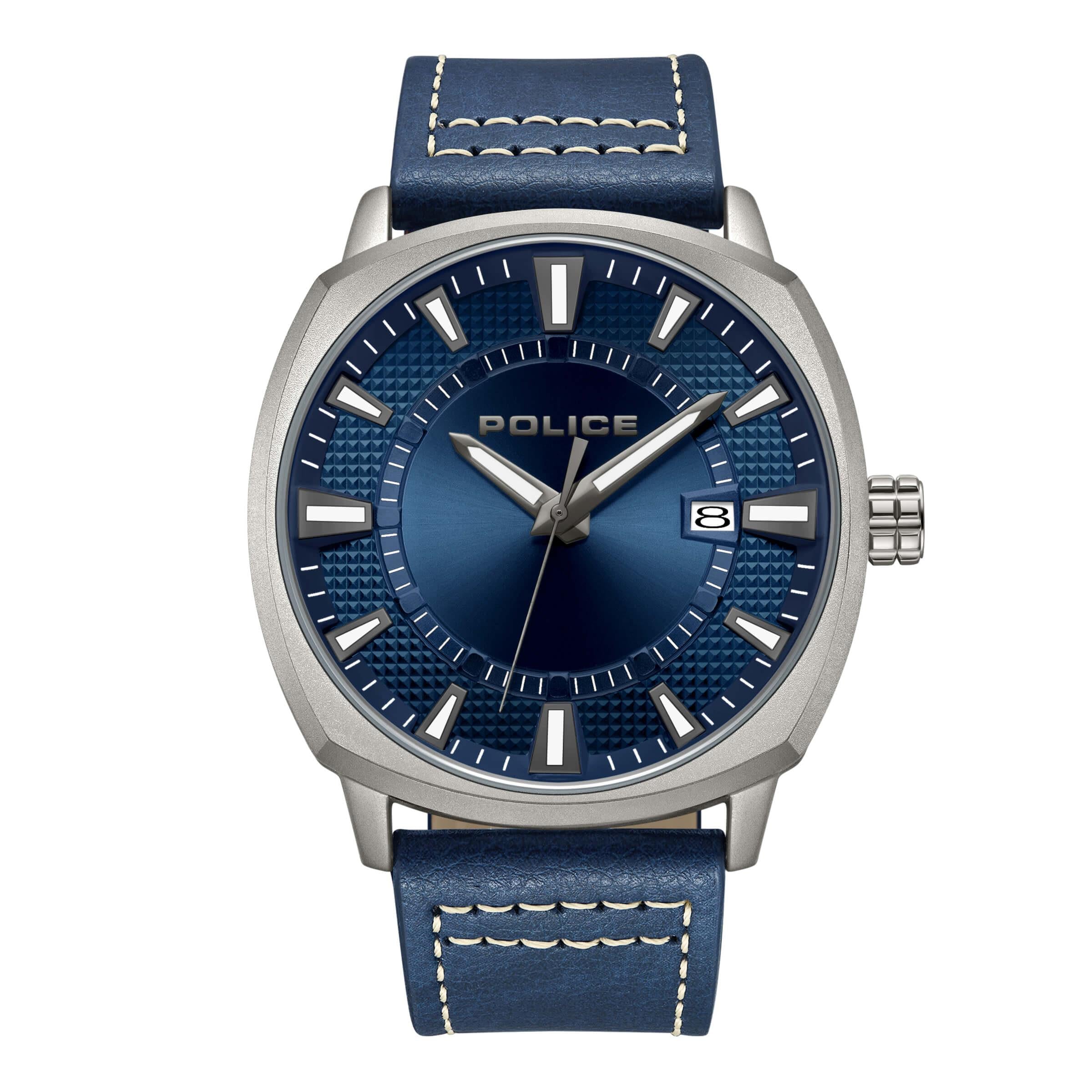 UNDAUNTED Navy Dial & Leather Strap Watch
