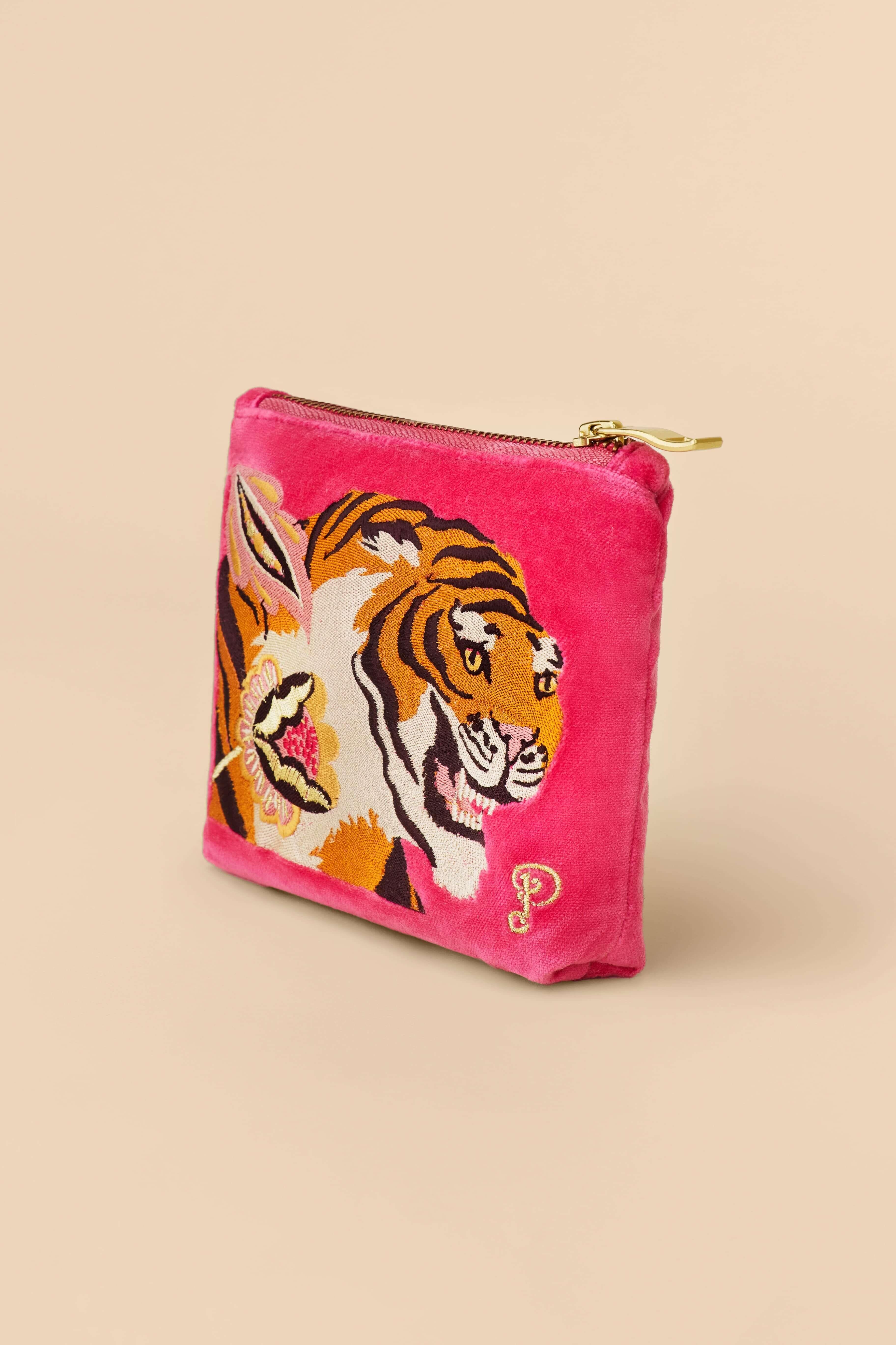 Velvet Embroidered Mini Pouch - Thrill of the Tiger