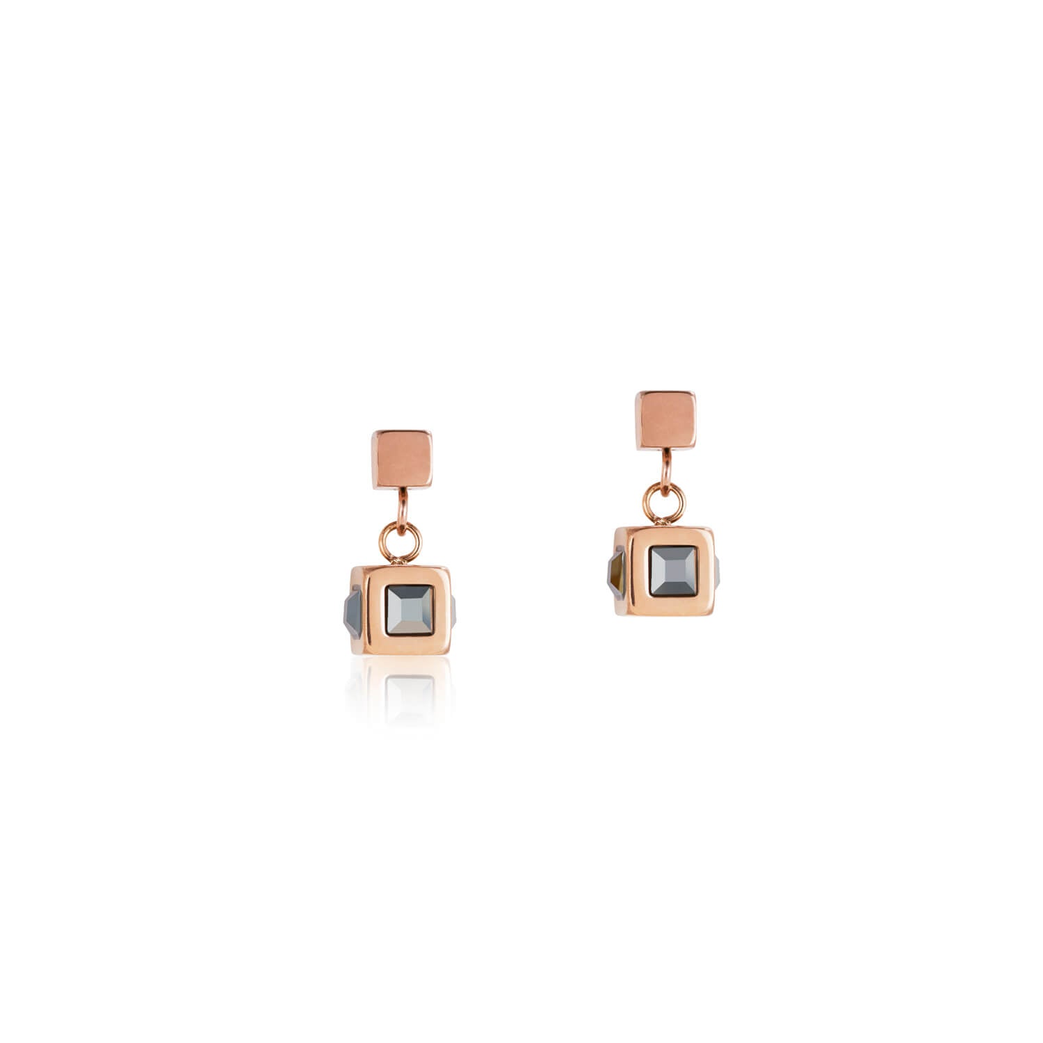 Rose Gold Plated Crystal Anthracite Cube Earrings