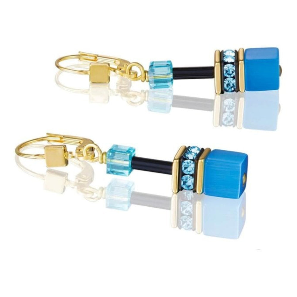 Geo Cube Blue Pierced Earrings