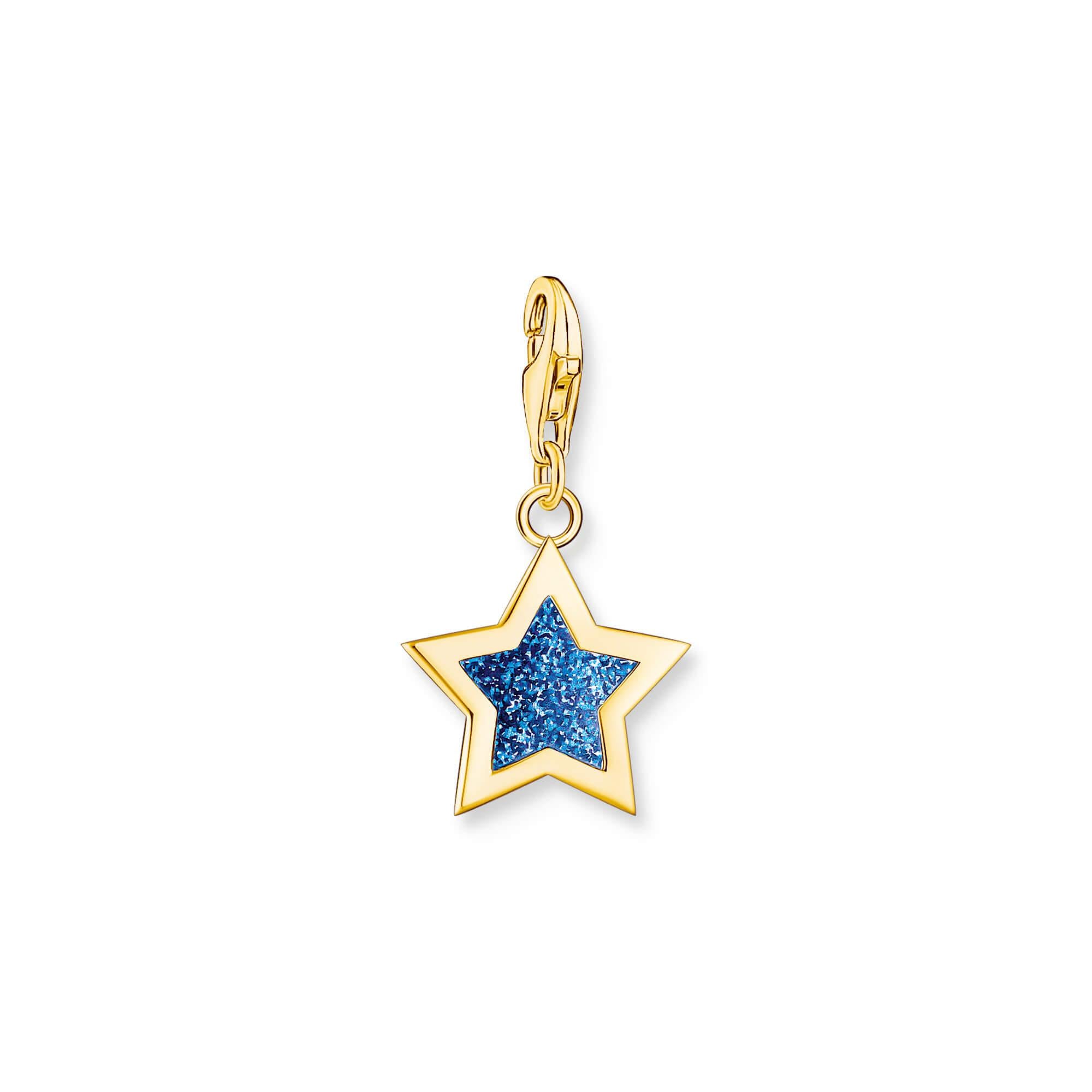 Gold Plated Star With Dark Blue Enamel Charm Pendant