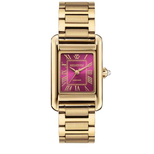 WP6 Metal Shiny Gold Strap Flashy Pink Dial Watch