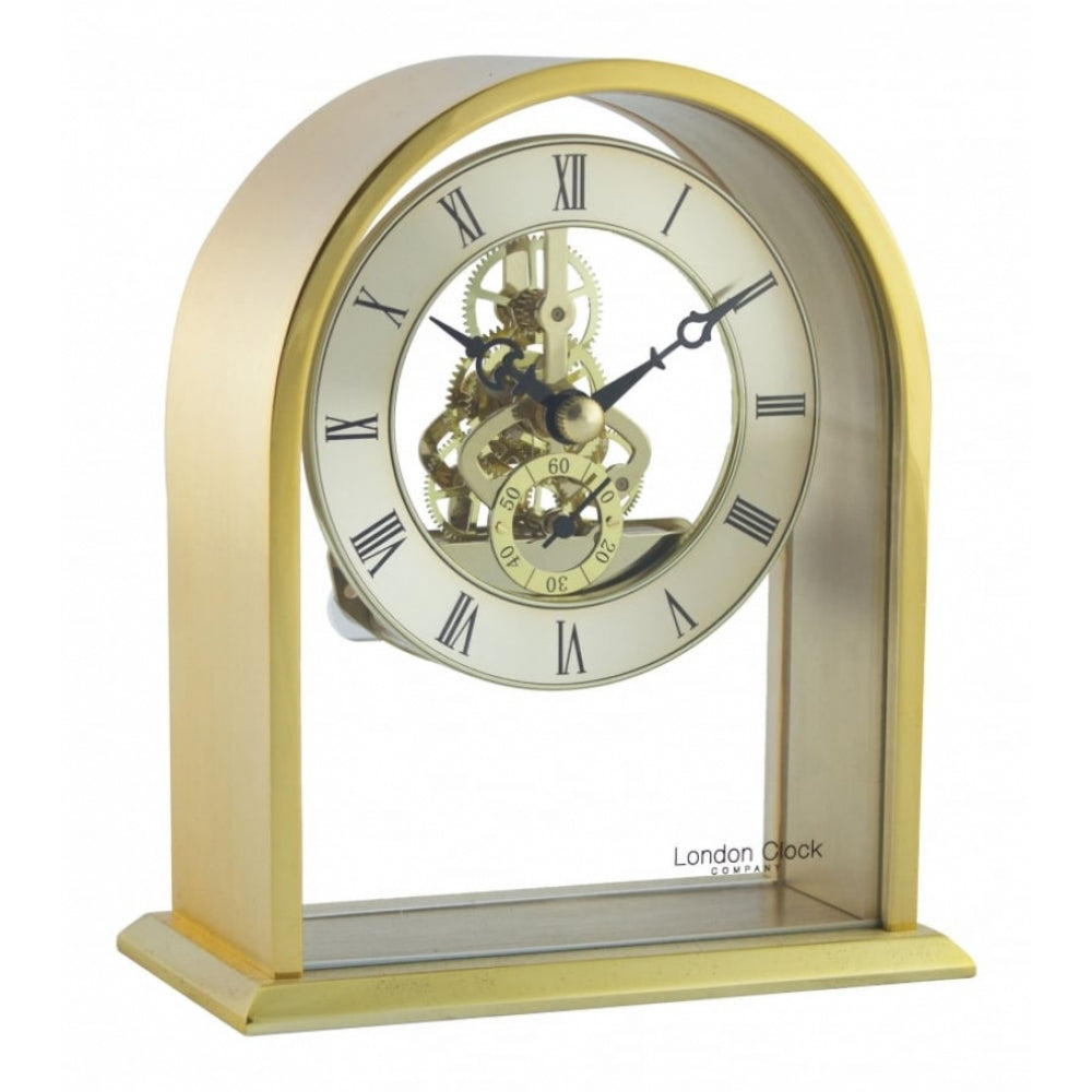 Gold Finish Arch Top Skeleton Mantel Clock