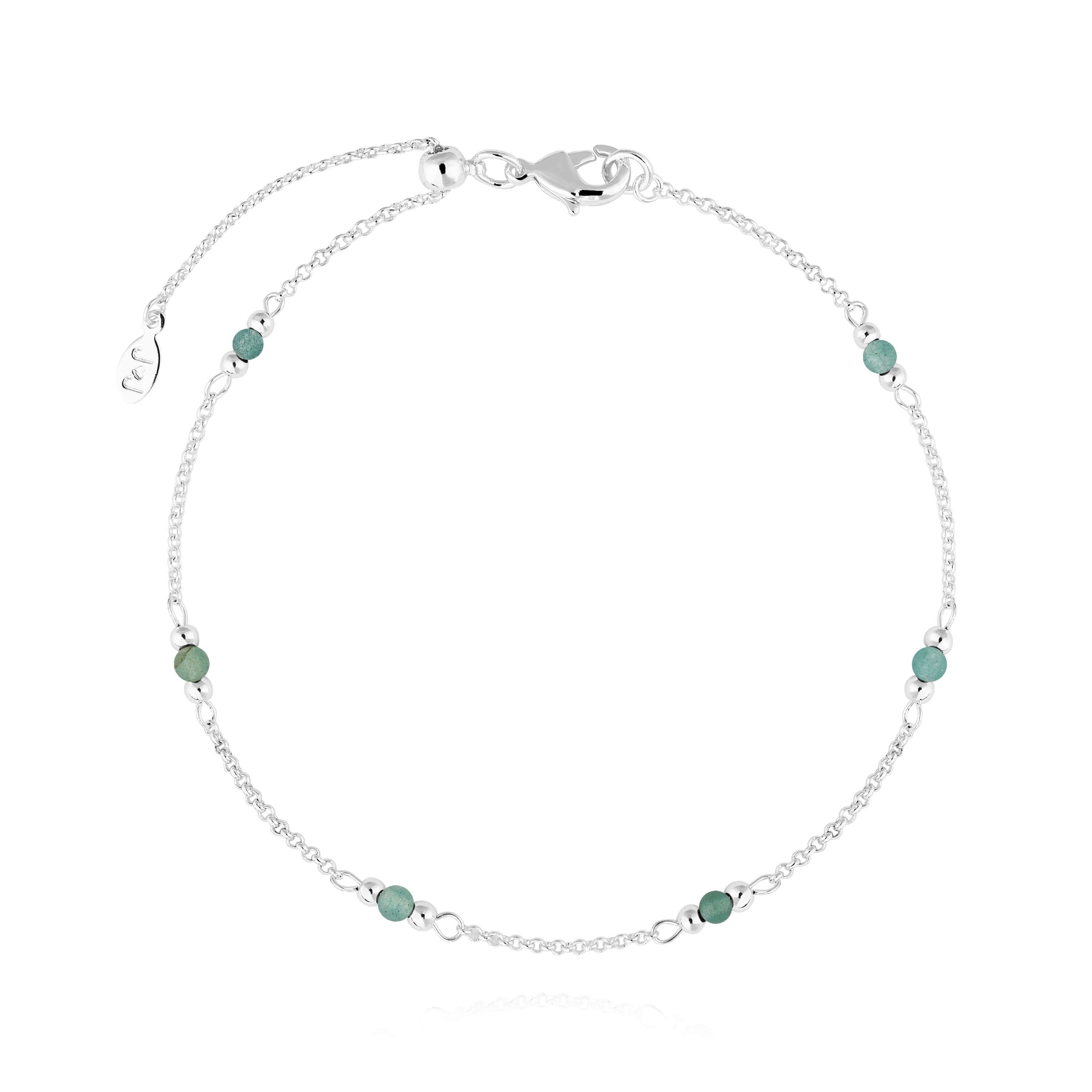 Anklet | Birthstone August Aventurine | Silver | 26cm Adjustable