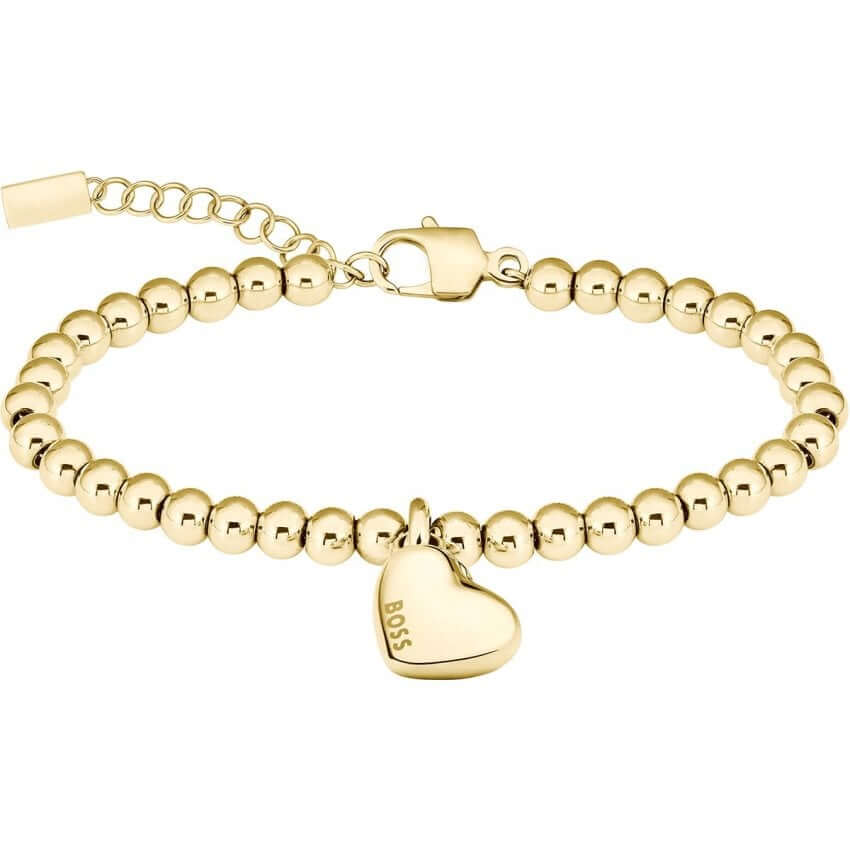 Beaded Gold Tone Honey Heart Ladies Bracelet