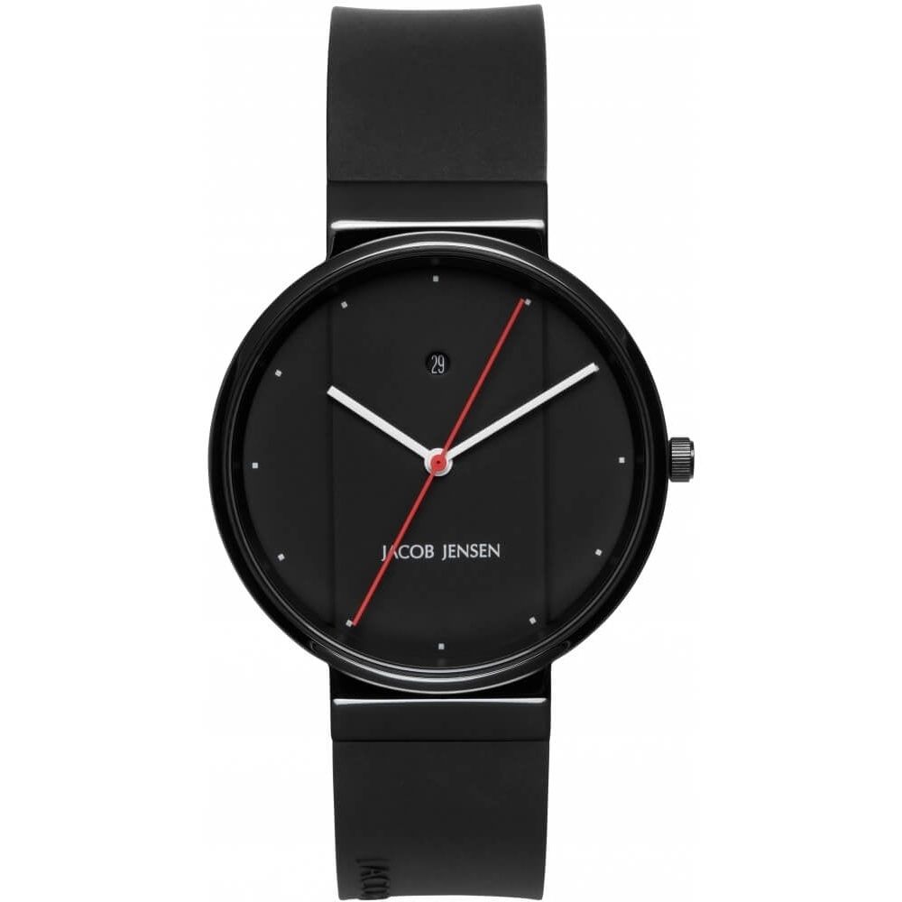 Stainless Steel Black Dial & Black Leather Strap Gents Watch