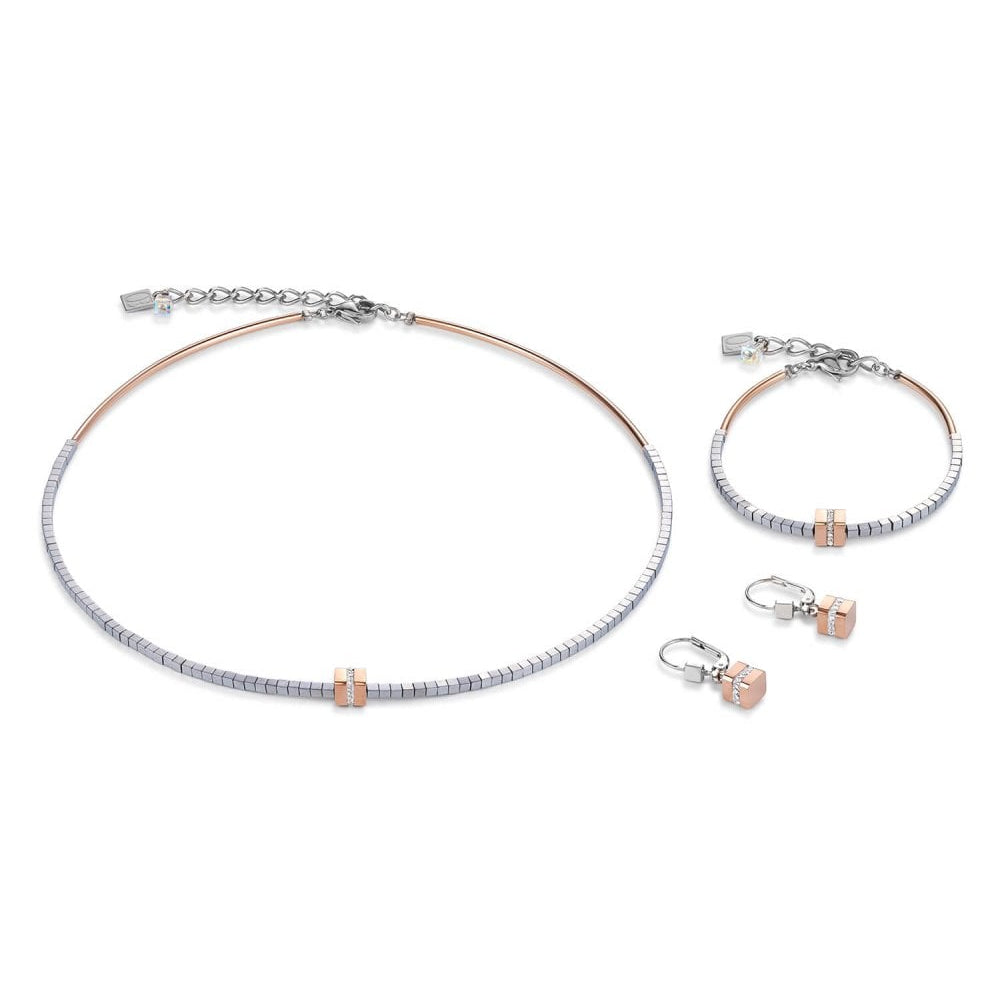 Rose Gold-Silver Cube Pendant Haematite Silver Necklace