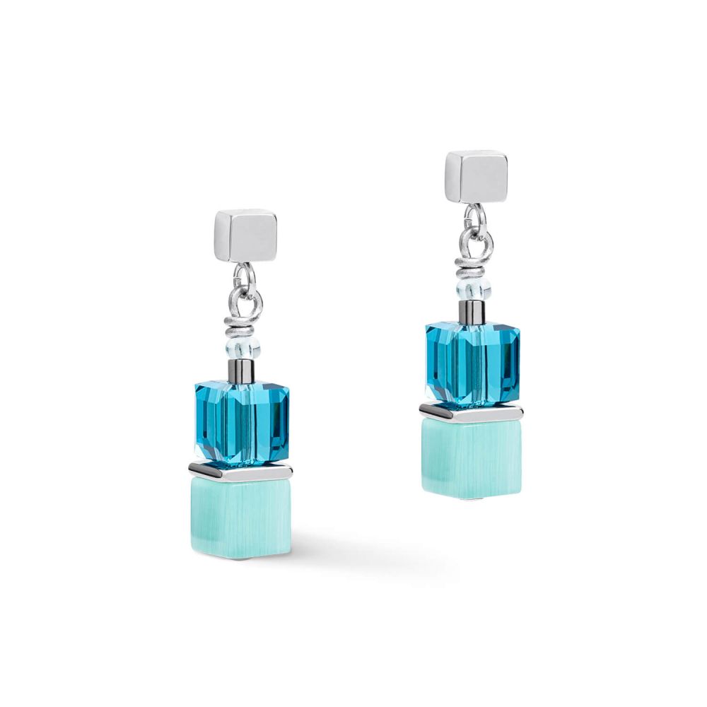 Couple Heamatite Multicolour Spring-Silver Geo Cube Earrings With Stickpin